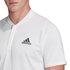 Adidas Men's Freelift HEAT.RDY Polo (White) -Squash Apparel Sales FQ2434 APP on model detail 1 white 1024x1024