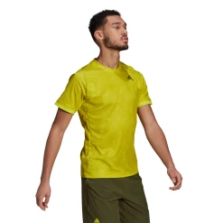 Adidas Men's FreeLift Primeblue Printed Top (Yellow) -Squash Apparel Sales GQ2221 APP on model walking white 1024x1024